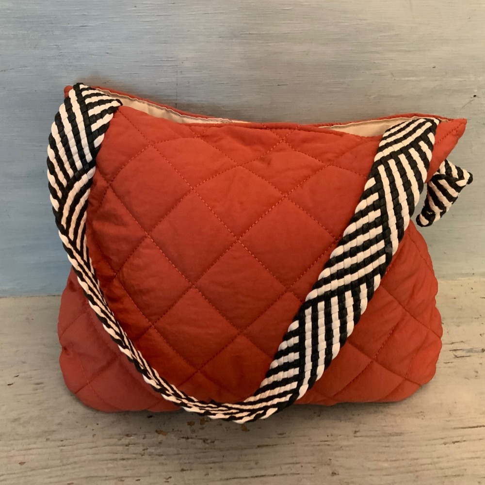 Burnt Orange Diamond Quilted Woven Strap Hobo Shoulder Bag Purse Good Condition